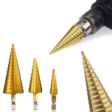 Load image into Gallery viewer, 437 -3X Large HSS Steel Step Cone Drill Titanium Bit Set Hole Cutter (4-32, 4-20, 4-12mm)