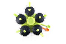 Load image into Gallery viewer, 066 -360 Degree Pickle (Achar) / Storage Containers with Black Lids and Spoon (5 Jars with lid, 5 Spoons, 1 Tray) Multicolor
