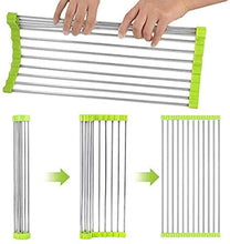 Load image into Gallery viewer, 2001_Stainless Steel Sink Folding Fruit Vegetable Drying Drain Rack Dish Drying Rack, Stainless Steel Roll-Up Over Sink Rack Kitchen Foldable Drying Drainer
